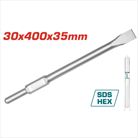 TOTAL 65型 鎚鑽專用加長平鑿 30*400*40mm (TAC15333012)