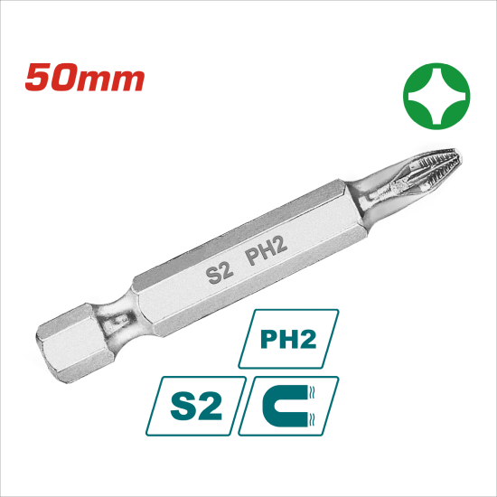 TOTAL 專業電動起子頭 六角柄 PH2*50mm (單支)/ (TAC16PH223)
