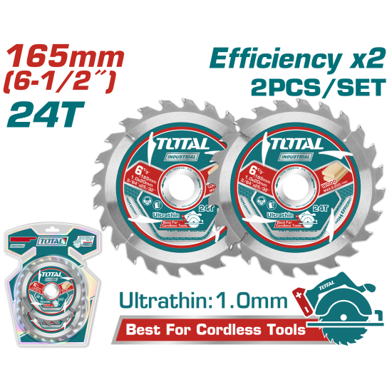 TOTAL 超薄片TCT木工鋸片/165mm/24T (TAC2331653)