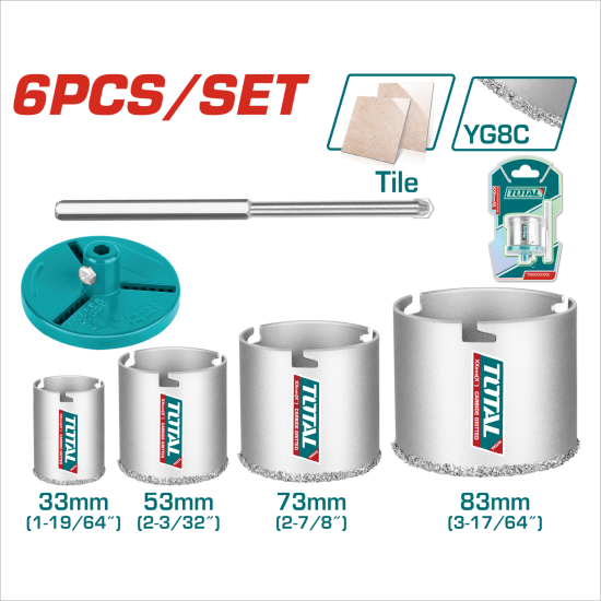 TOTAL 鑽石開孔器組 鑽尾 6PCS (TAC44061)