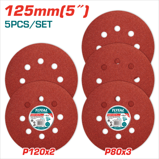 黏扣圓砂紙 紅砂 8孔 125mm(TAC731251)