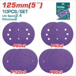 TOTAL 黏扣圓砂紙 125mm(5") 紫砂 (TAC73125101)