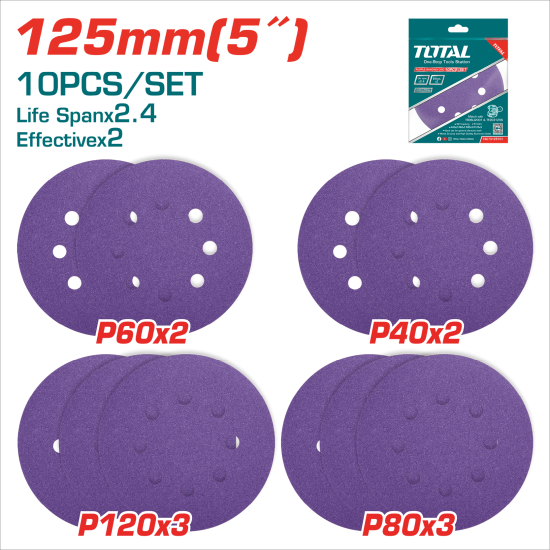 黏扣圓砂紙 紫砂 8孔 125mm(TAC73125101)