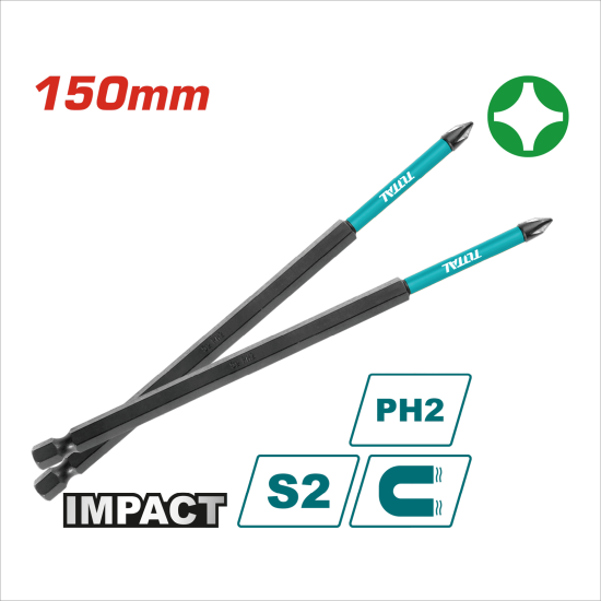 TOTAL 衝擊電動起子頭 PH2*150mm 單頭十字<單支> (TACIM16PH263)