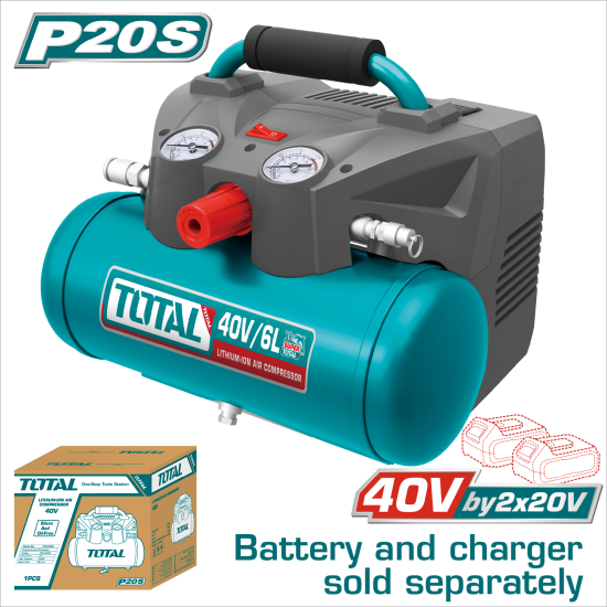 TOTAL 40V 6L 鋰電空壓機 <單主機> (TACLI2003)