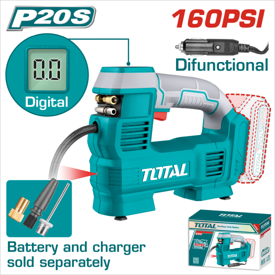 充電式數位調節打氣機 (可用點菸器) 20V -單機 (TACLI2012)