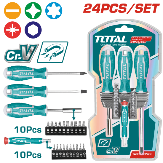 TOTAL 24件螺絲起子頭套裝組 (TACSD302462)