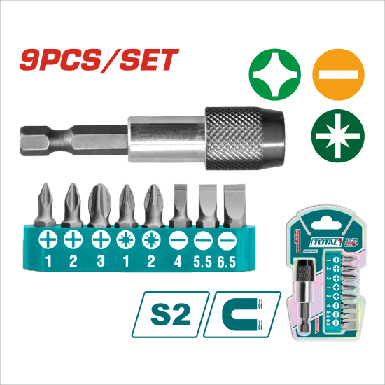 TOTAL 接頭+起子頭接桿組 9pcs (TACSD3091)