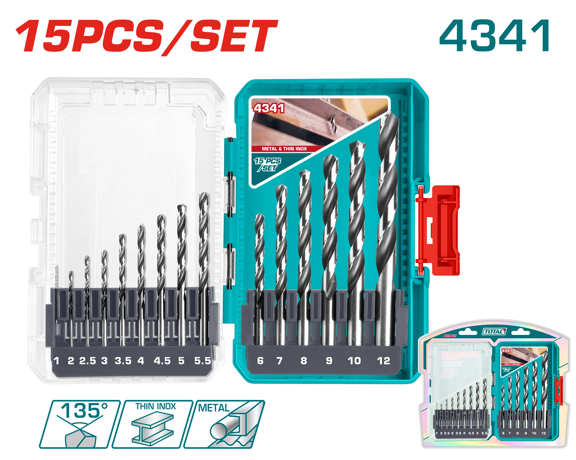 圓柄金屬高鈷鑽尾組15pcs(TACSDL51506)