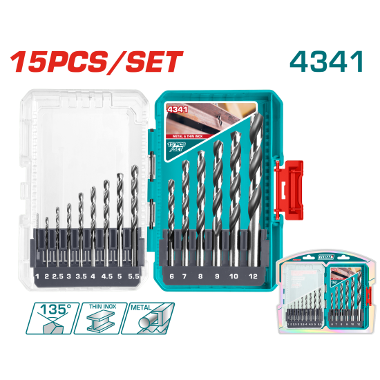 TOTAL 鋰電麻花鑽組套15PCS (TACSDL51506)