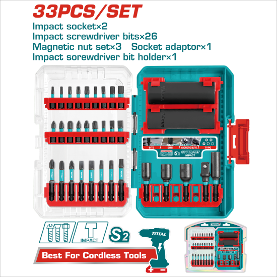 TOTAL 電動起子頭+鑽尾組套 33PCS (TACSDL63306)