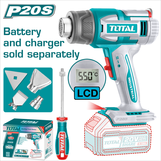 TOTAL 20V 數位顯示鋰電熱風槍 (TBLI2003)