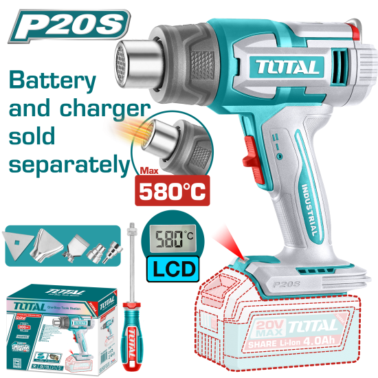 TOTAL 數顯鋰電熱風槍-單主機 (TBLI2058)