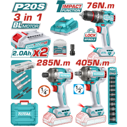 TOTAL 特惠板手起子電鑽3件促銷組 (TCKLI251292)