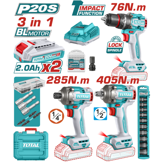TOTAL 特惠板手起子電鑽3件促銷組 (TCKLI251292)