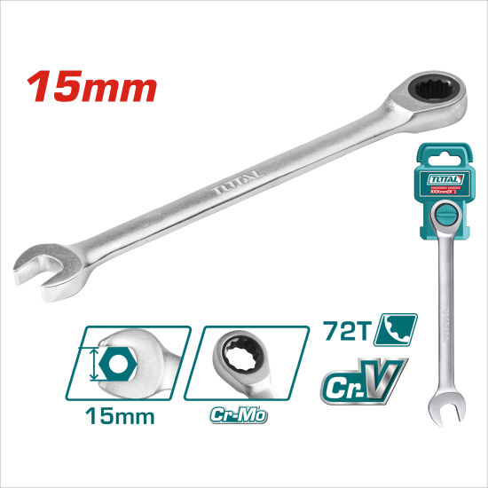 TOTAL 棘輪梅開板手 15mm (TCSPAR151)