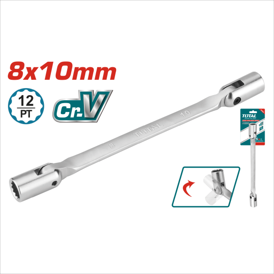 TOTAL 雙搖頭套筒板手 8*10mm (TDFSW08101)