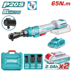 TOTAL 20V 無刷3分短型鋰電棘輪扳手 雙2A組 (TDRLI20652)