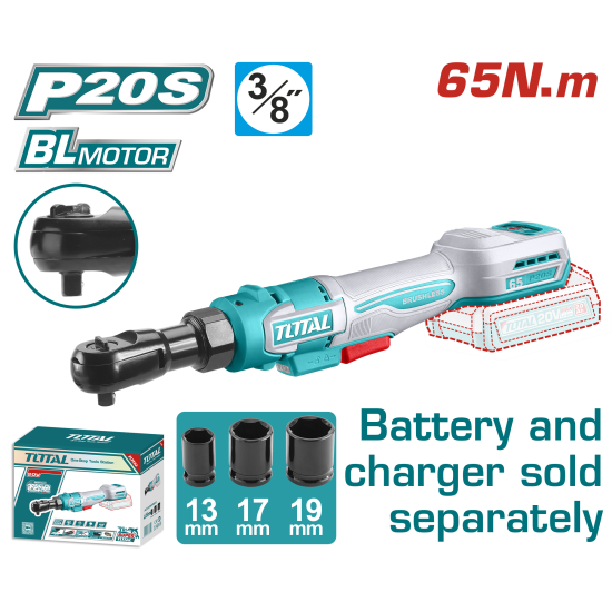 TOTAL 20V 無刷3分短型鋰電棘輪扳手 (單主機) (TDRLI206521)