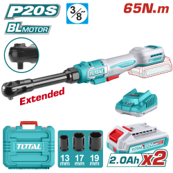 TOTAL 20V 無刷3分長型鋰電棘輪扳手 雙2A組 (TDRLI2065292)