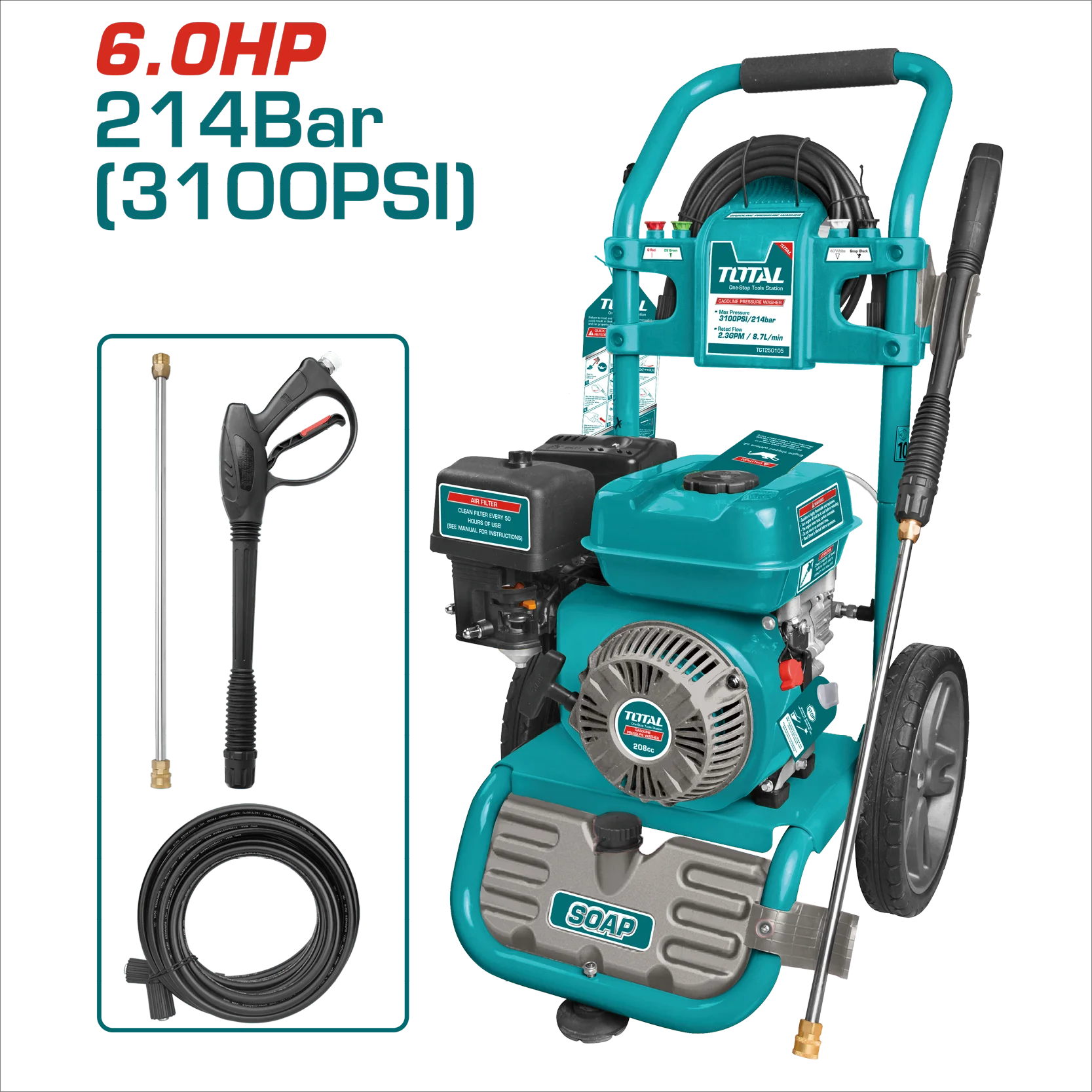 TOTAL 四行程高壓清洗機/高效能洗車機6HP 214Bar (TGT250105)