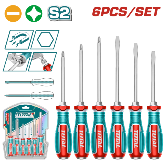 TOTAL  雙色膠柄螺絲起子組 6PCS (TGTST0606) 