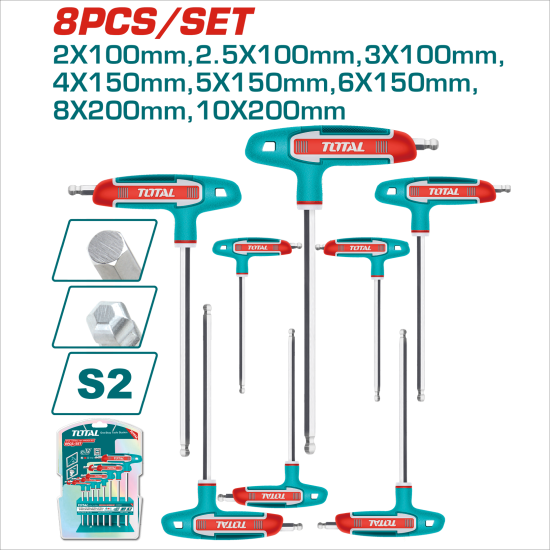 TOTAL 經濟款T型柄球頭內六角八件套/8pcs/set (THHW80826)
