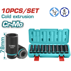 TOTAL 1/2"風動長套筒組套/10Pcs (THKISD12102L)