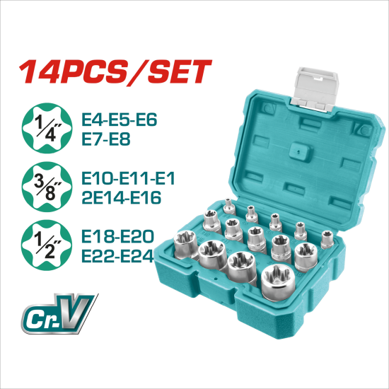 < 請洽各經銷通路 >TOTAL 14PCS E型套筒組 (THKTETS0114)