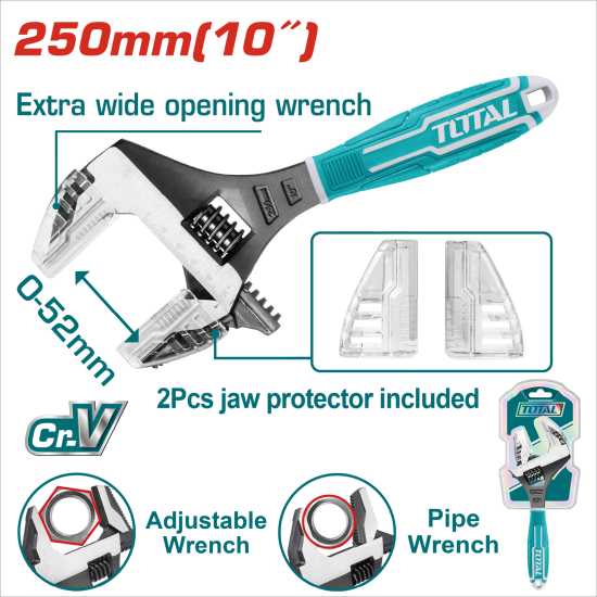TOTAL 短柄大開口活動板手 兩用 板手+管鉗 (THT10210G)