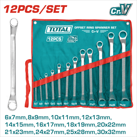 TOTAL 專業雙梅花板手組套裝 12PCS (THT1024121)