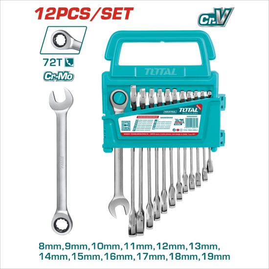 TOTAL 12件固定頭棘輪板手組套 72齒 (THT102RK0126)