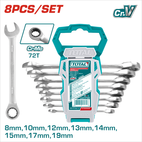 TOTAL 梅開棘輪板手組 標準款 8PCS (THT102RK086)