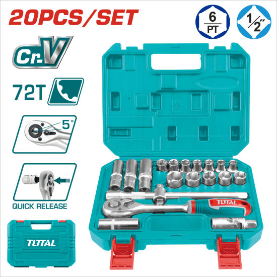 TOTAL 套筒組套 4分 20PCS (THT121201)