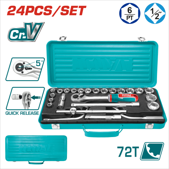 TOTAL 套筒板手組套 4分 25件 (THT141253)