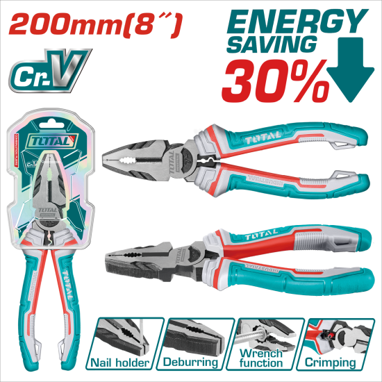 TOTAL 8吋雙色省力鋼絲鉗 (THT210806S)