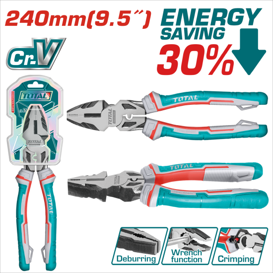 TOTAL 9.5吋雙色省力鋼絲鉗 (THT210906S)