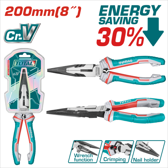 TOTAL 8吋雙色省力尖嘴鉗 (THT220806S)