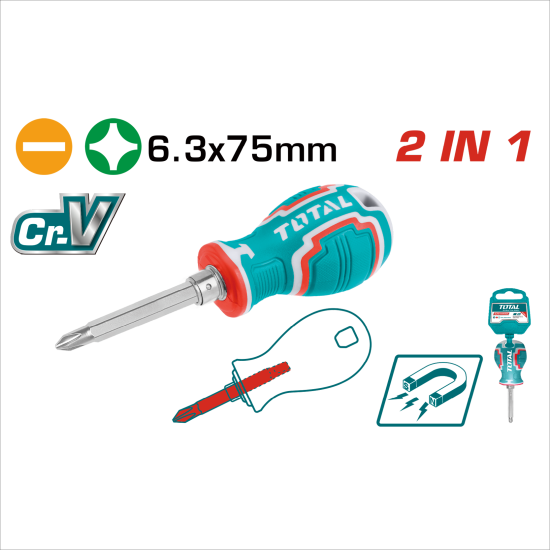 TOTAL 短型二合一螺絲起子組 (THT250216)