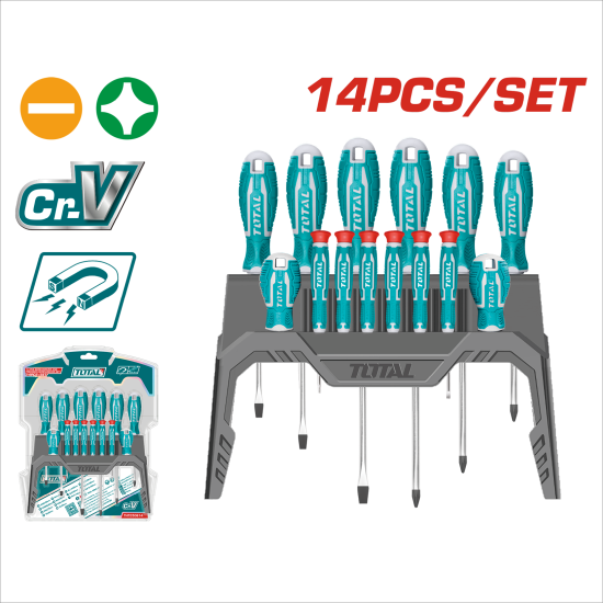 TOTAL 14件螺絲起子組套 CR-V材質 (THT250614)