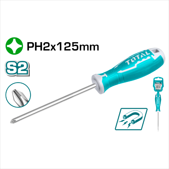TOTAL 十字螺絲起子 S2鋼 PH2*125mm (THT26PH2125)