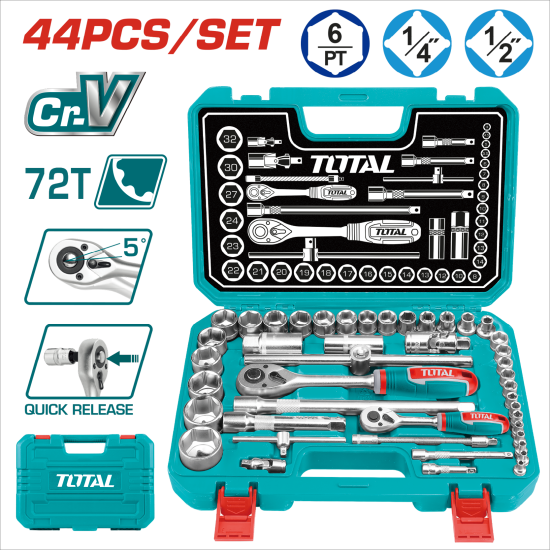 TOTAL 套筒板手組套 2分-4分 44件 (THT421441)