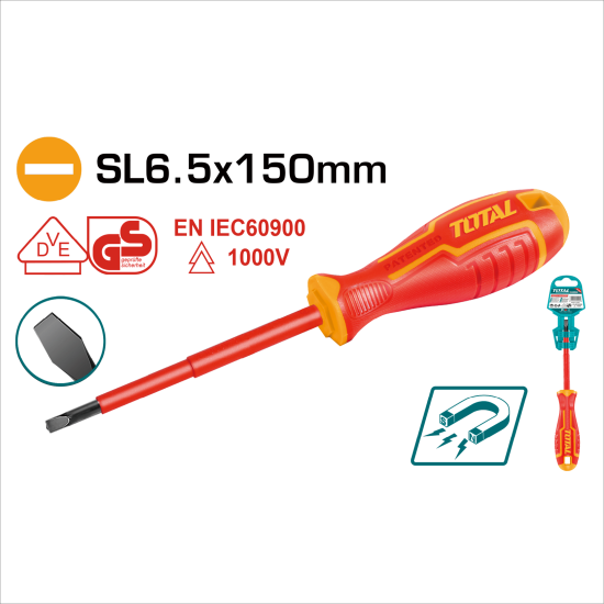 TOTAL 絕緣電工螺絲起子/SL6.5×150 (THTIS6150)