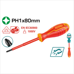 TOTAL 絕緣電工螺絲起子/PH1×80 (THTISPH180)