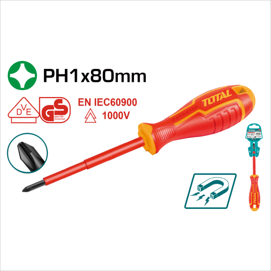TOTAL 絕緣電工螺絲起子/PH1×80 (THTISPH180)
