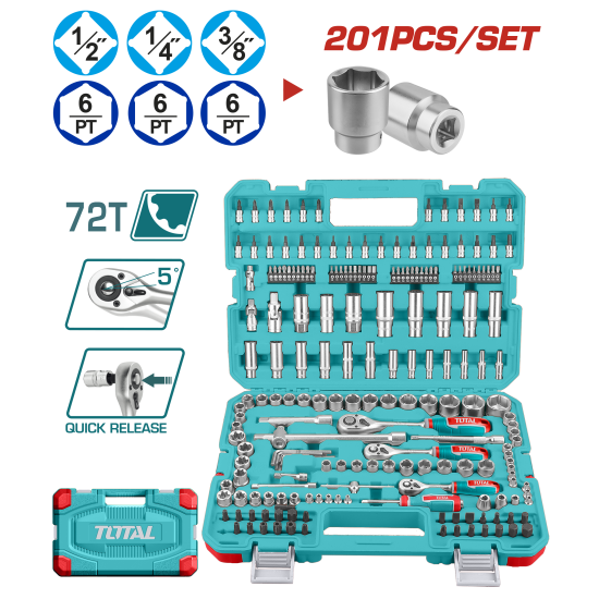 TOTAL 210件1/4"&3/8"&12"套筒組 (THTS082016)