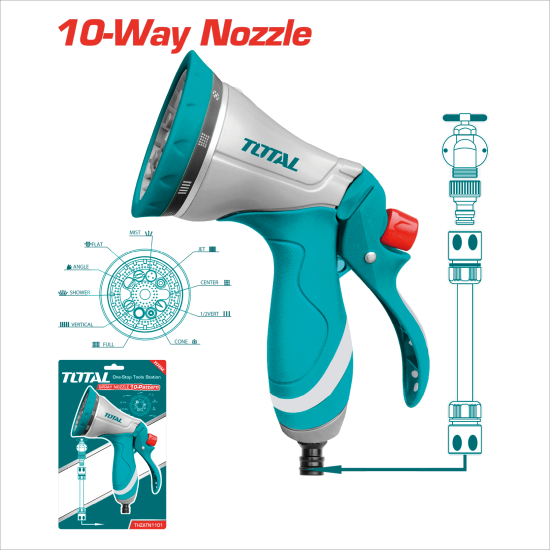 TOTAL 金屬園藝噴水槍 按壓式10段 (THZATN1101)
