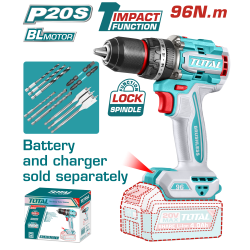 TOTAL 20V 鋰電無刷震動電鑽 升級96N.m (單主機 TIDLI209681) 