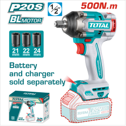 < 請洽各經銷通路 > TOTAL 20V 四分板手單主機<P20S/500NM> (TIWLI20501)