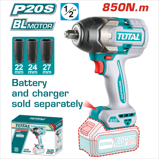 TOTAL 20V 四分板手單主機 <P20S/850NM> (TIWLI20851)